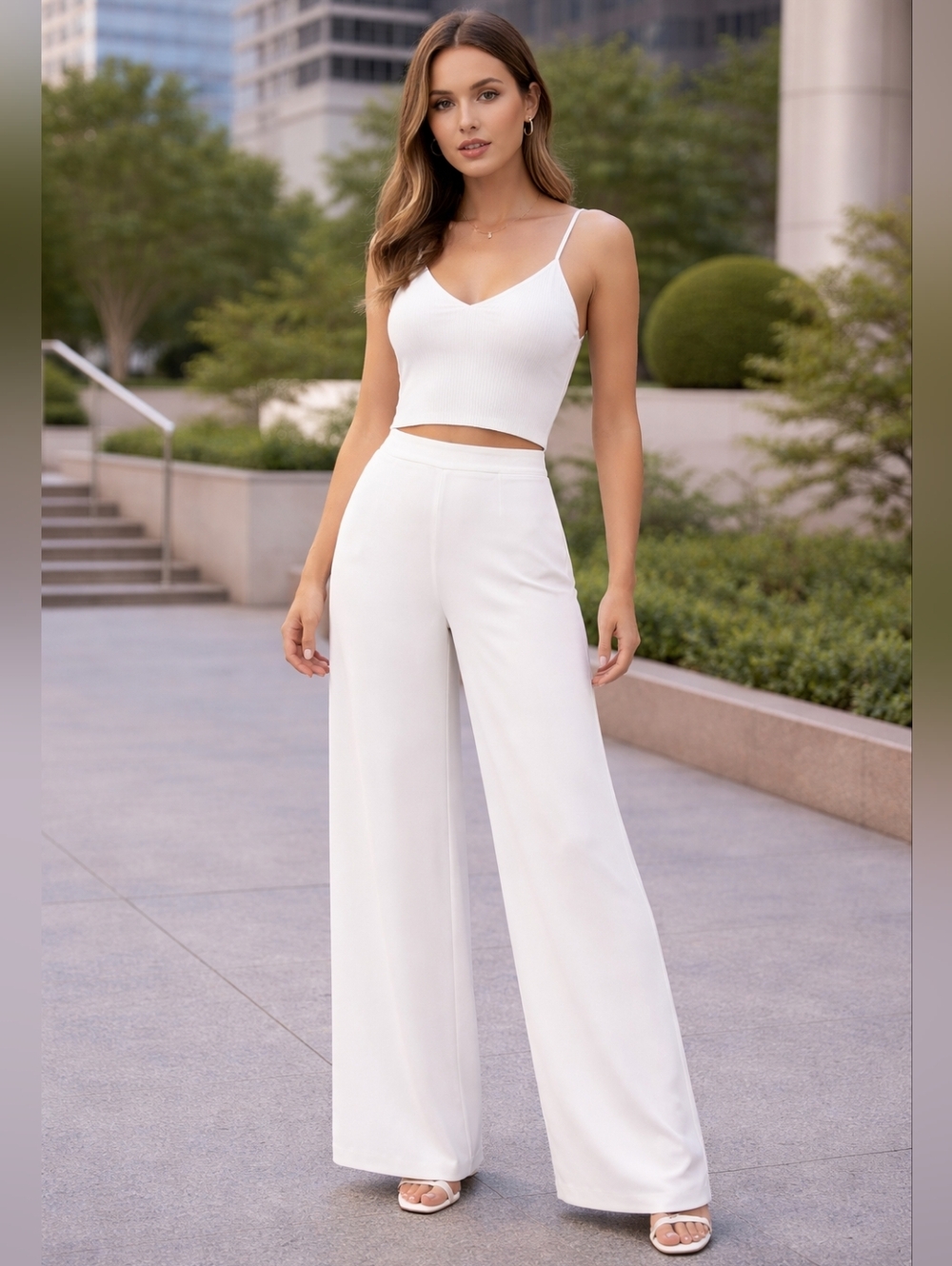 Zara Cream High-Rise Wide-Leg Trousers